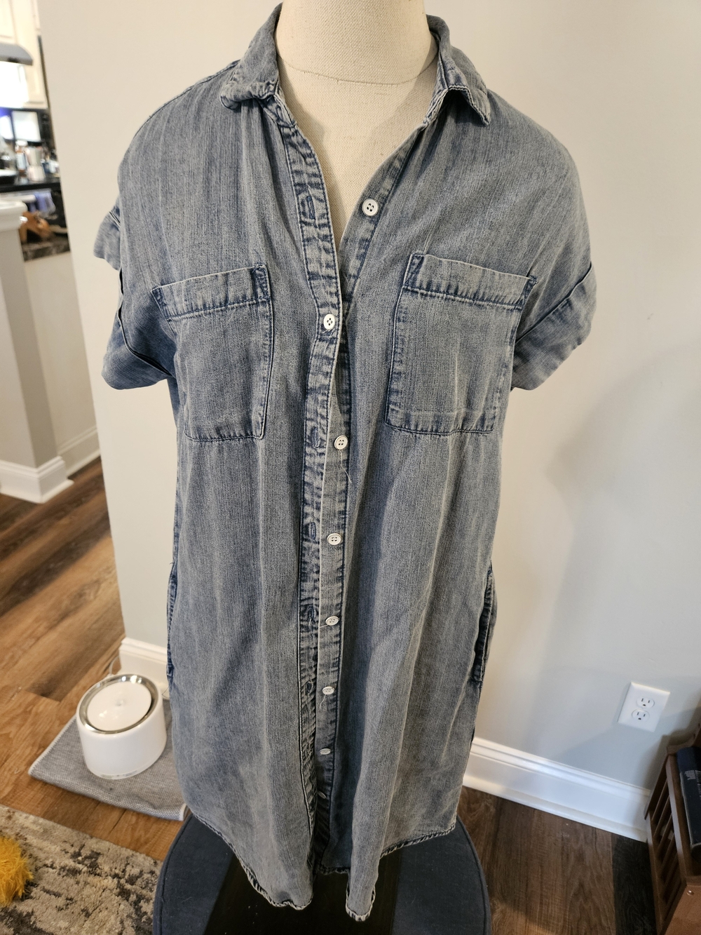 Velvet Heart Washed Blue Denim-Style Midi Shirt Dress